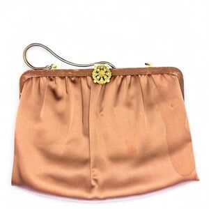 Vintage Andé Brown Satin Evening Bag Rhinestone Clasp Chain Strap